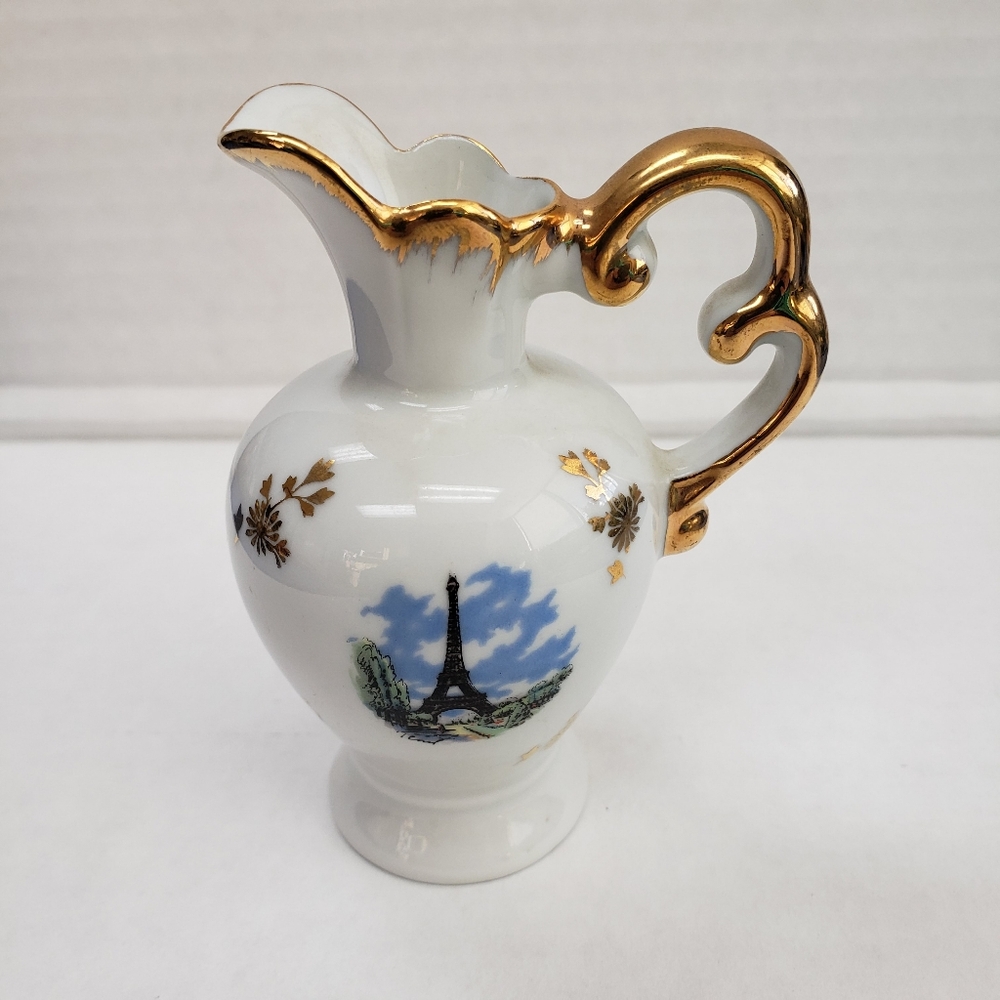 Vtg Limoges Porcelain Small Pitcher Effil Tower France Mini 4 Inches Dainty Fine